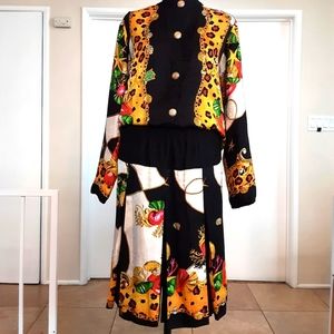 100% Silk Bomber Jacket & Skirt  2 Piece Set